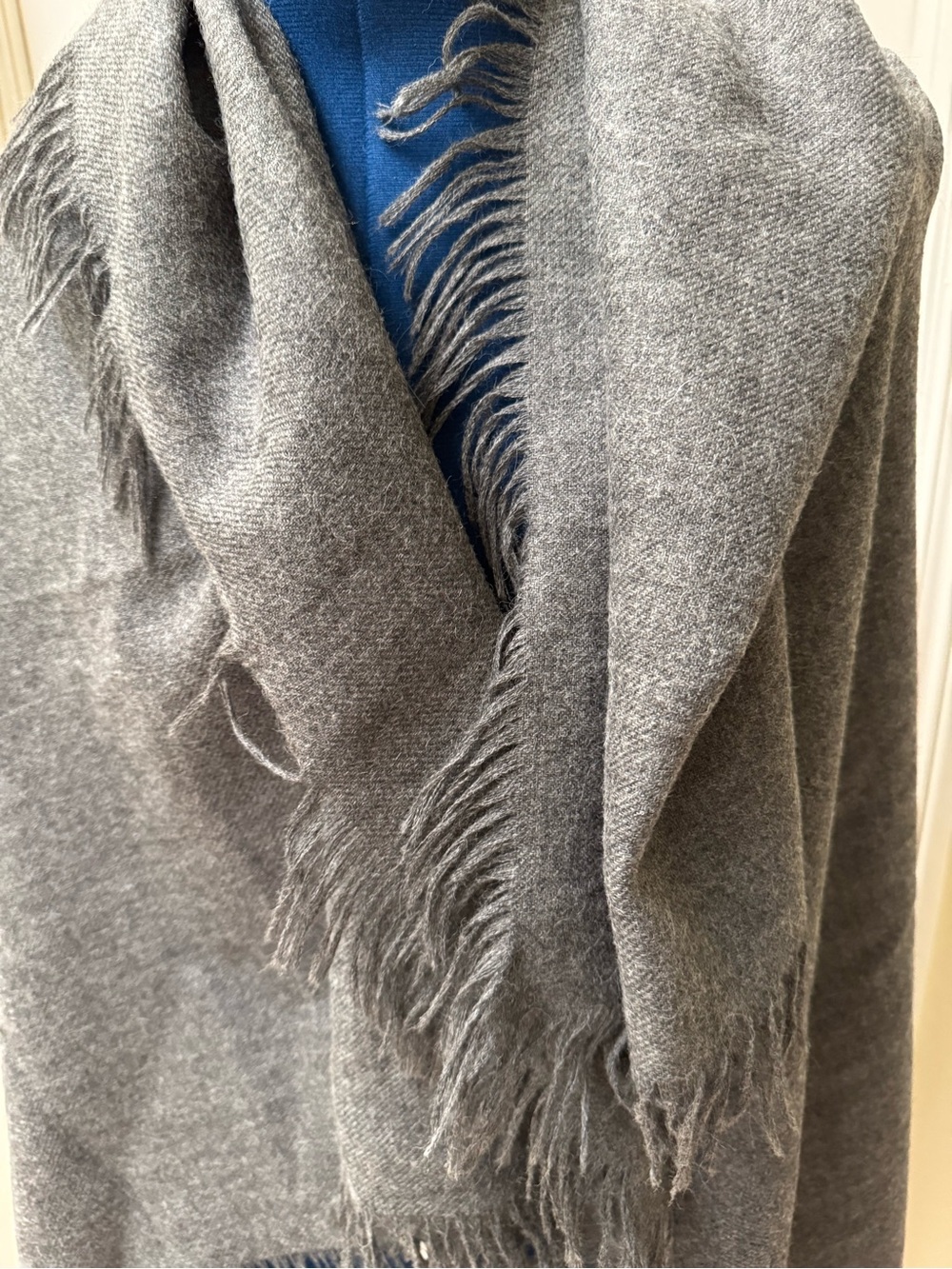 Baby Alpaca NWOT grey fringed scarf from Peru 53"x53" - Picture 2 of 4